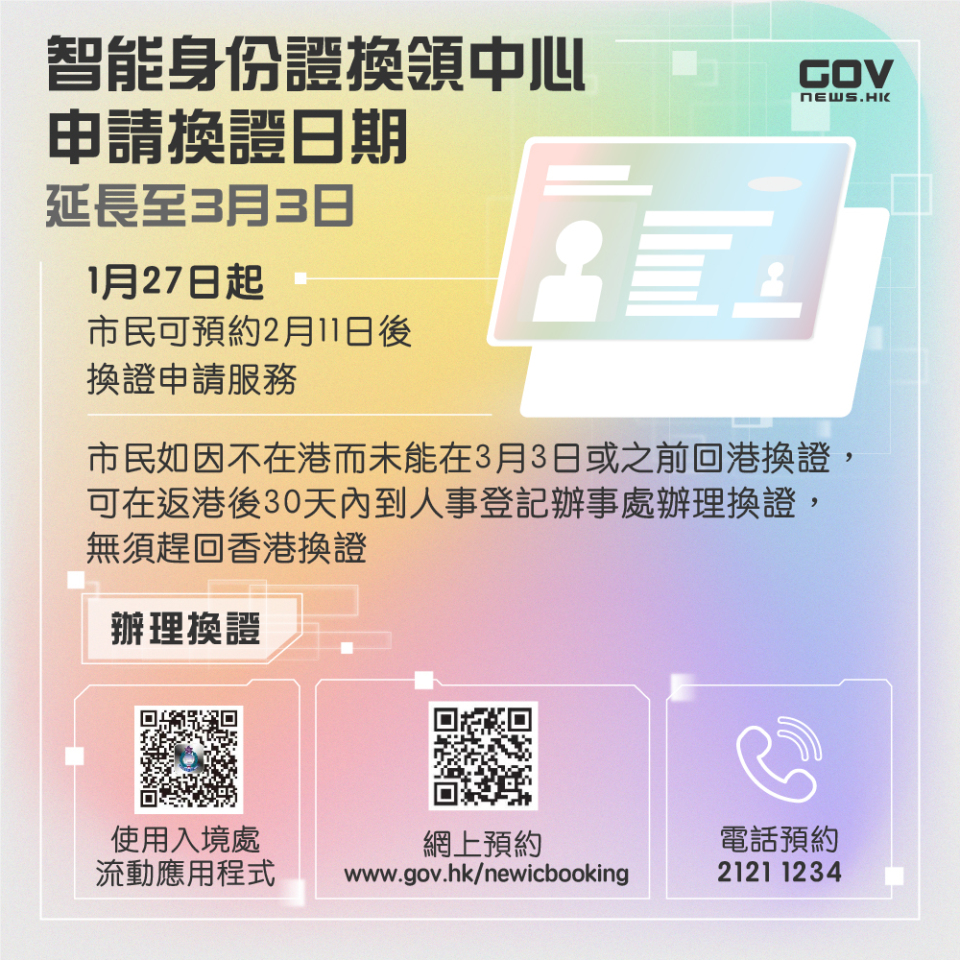 新智能身份證換領延長至下月三日不設即日籌需提早預約 - 港聞 - 橙新聞