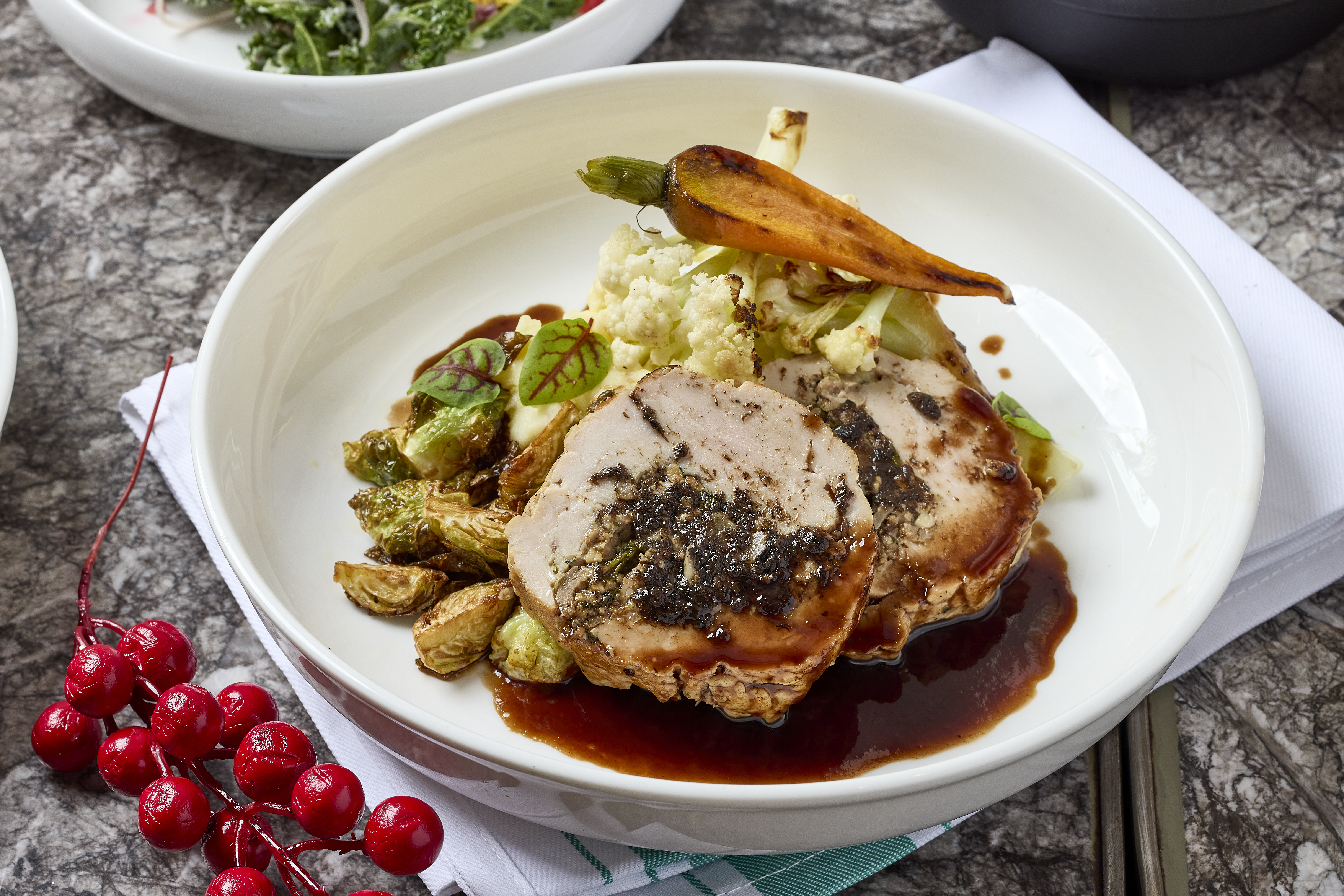 À Poêle Festive Main - Turkey roulade, truffle paste, mushrooms, brussels sprouts, mashed potato 1.jpg À Poêle Festive Main - Turkey roulade, truffle paste, mushrooms, brussels sprouts, mashed potato 1.jpg