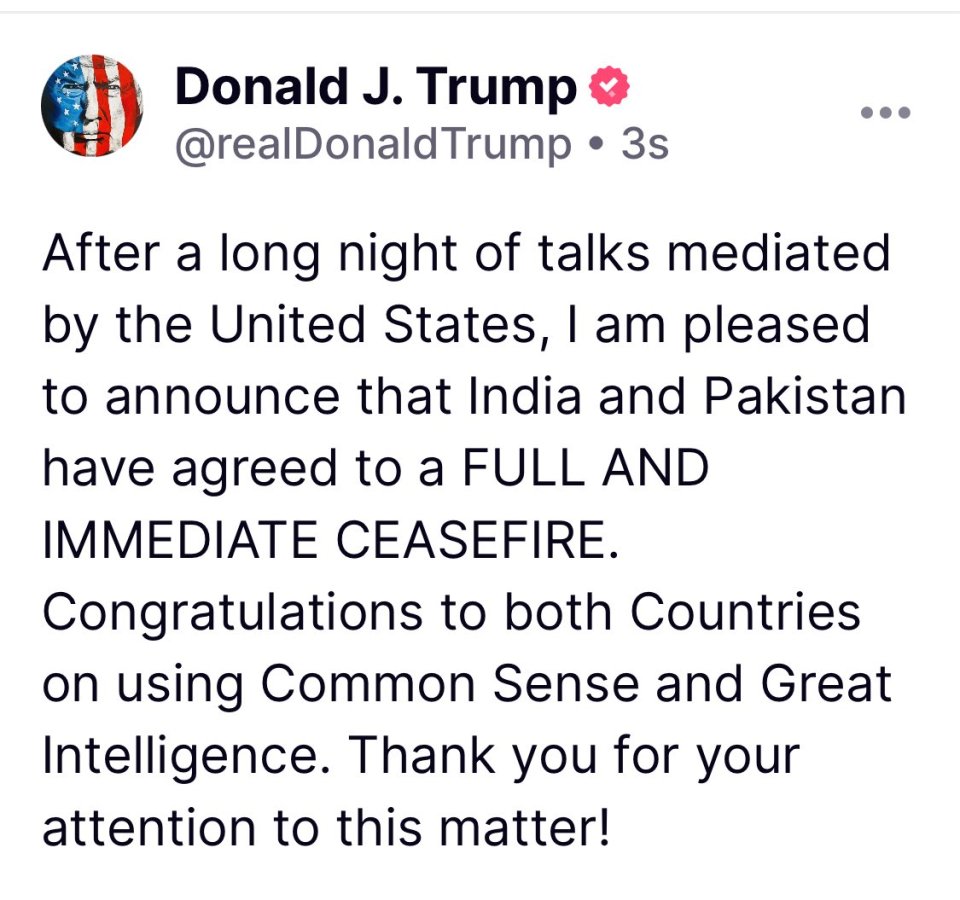 特朗普：印度和巴基斯坦已經同意立即全面停火