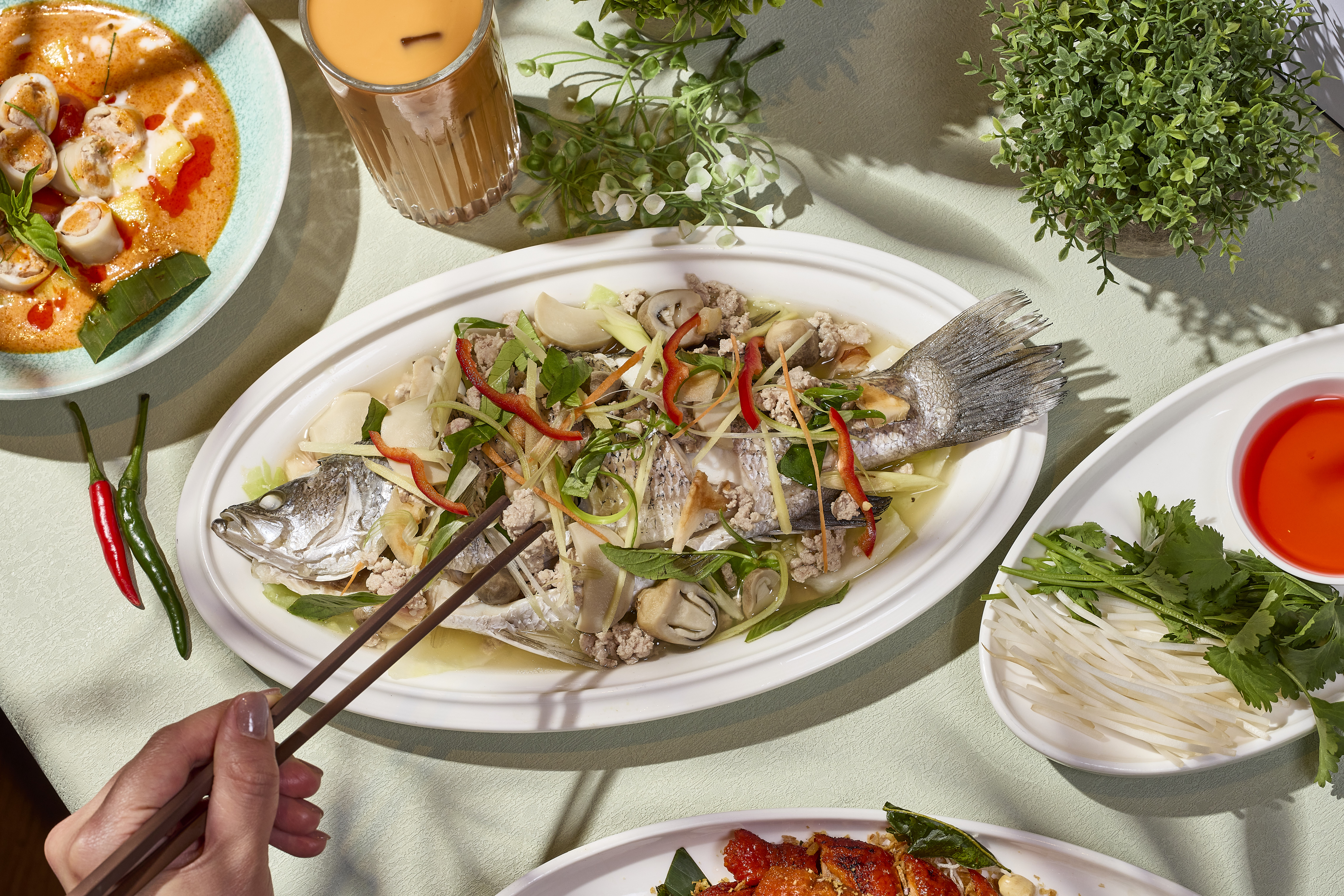 Ruên Thai Seafood – Pla Paea Sa (Steamed barramundi with plum ginger and minced pork).jpg