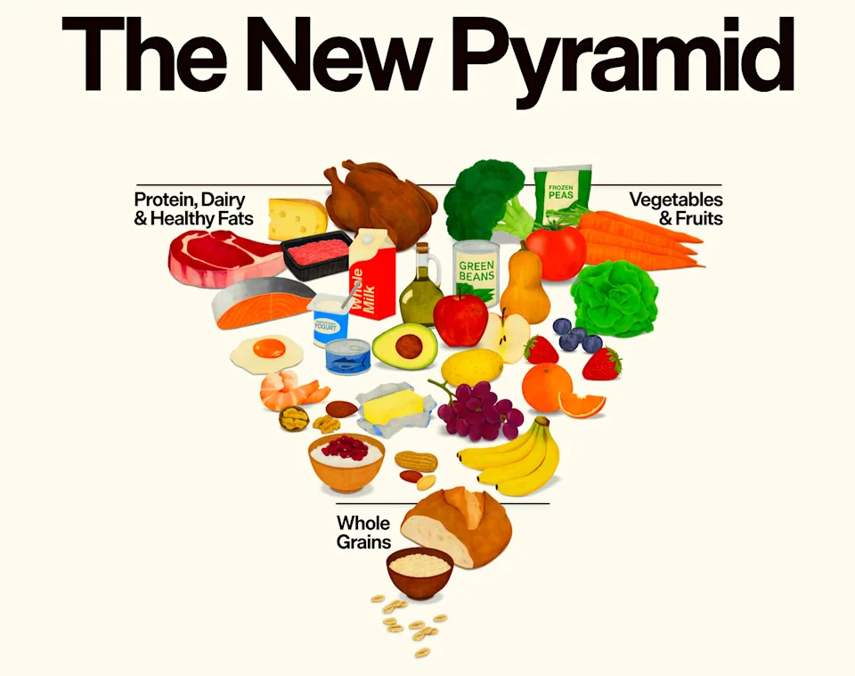美國新發布的「倒轉營養金字塔」。（圖：美國衛生及公共服務部）