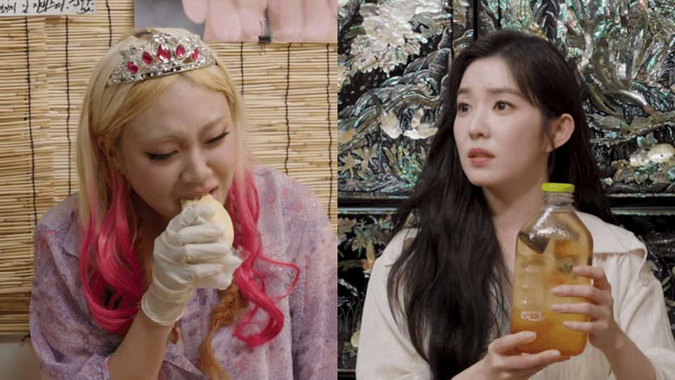 韓國女團 Red Velvet 成員在節目上一邊吃榴槤一邊喝酒，粉絲和網民都擔心她們吃出禍！（圖：《雖然沒準備什麼菜》）