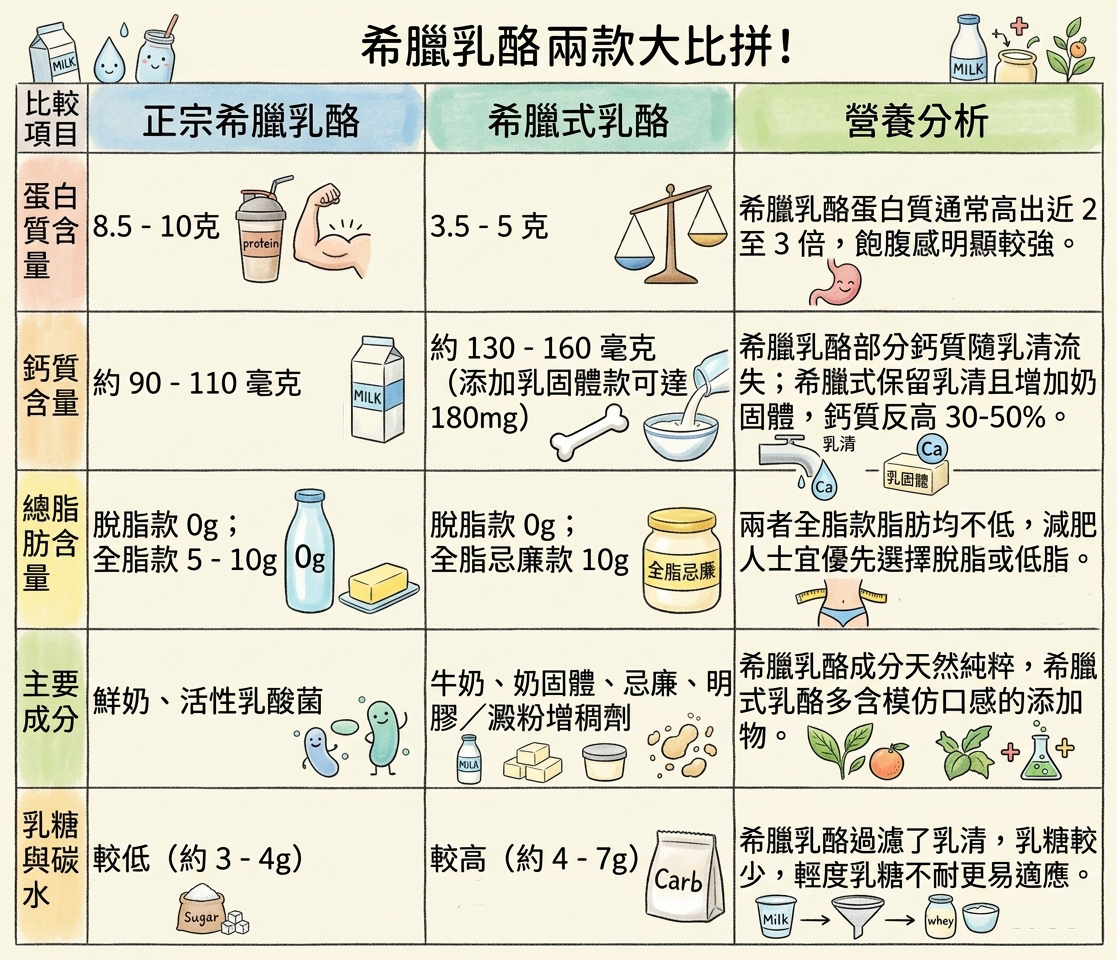 身心有營飲食法則-希臘乳酪VS希臘式乳酪-蛋白質相差2倍-附營養比較表