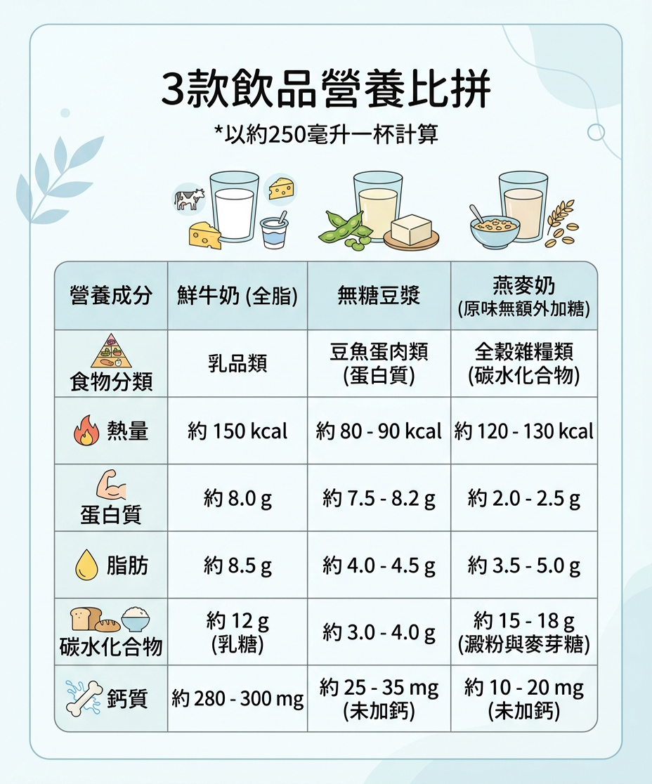 身心有營飲食法則-牛奶-豆奶-燕麥奶營養比拼-哪款最低卡-小心痛風陷阱