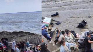 有片-錢塘江大潮沖毀護欄-大批遊客跌倒多人受傷