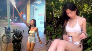 網絡熱話-熱褲少女元朗非法玩煙花賀國慶-網民起底街板女神KOL