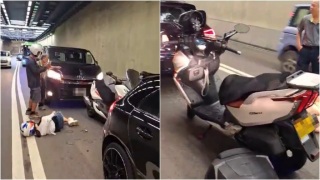 交通意外-啟新道隧道3車相撞-電單車司機及女乘客受傷送院