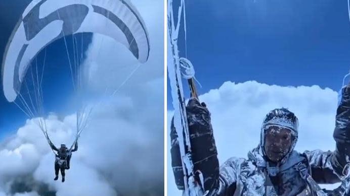有片｜內地男玩滑翔傘被雲吸至8598米高空奇蹟生還　官方介入調查