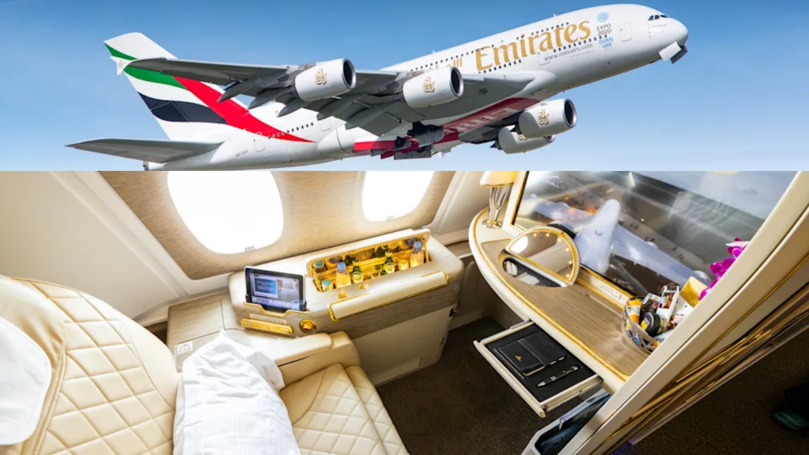 揭秘阿聯酋航空頭等艙私人淋浴間+完全躺平床+任食魚子醬超奢華空中酒店客房！