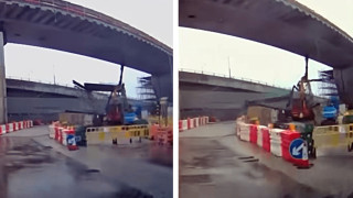 有片-港珠澳大橋香港口岸地盤塌工字鐵-擊中兩工人一死一傷