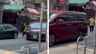 有片-持刀漢徘徊元朗街頭追劈七人車-嚇煞途人警追緝下落