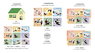喜迎萌寶一周年-香港郵政8月15日起發行-大熊貓龍鳳胎寶寶-特別郵票