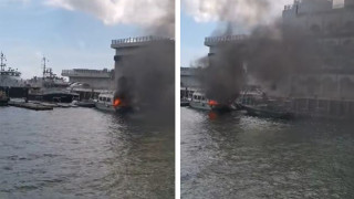 有片-西貢水警基地漁護署船隻起火-傳爆炸聲兩人受傷