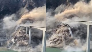 有片-四川阿壩紅旗橋斷裂垮塌--官方-山泥傾瀉致橋體及邊坡出現裂縫