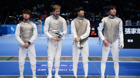 全運會-男子花劍團體賽港隊擊敗福健-締造歷史奪金牌-港隊再添第9金