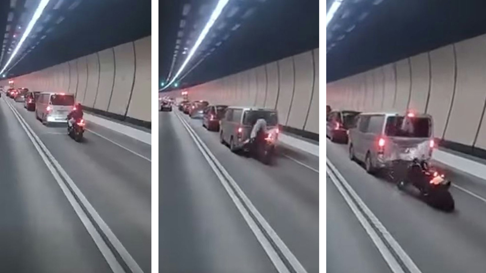 有片｜大老山隧道電單車撼客貨車　鐵騎士拋起直插入車廂受傷