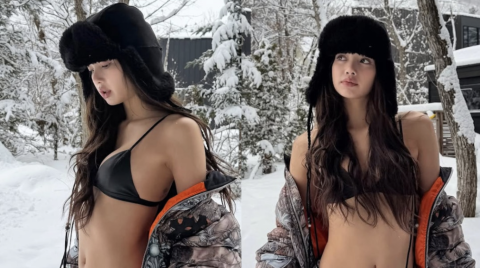 Lisa-BLACKPINK雪地大解放-性感比堅尼襯-天價羽絨褸