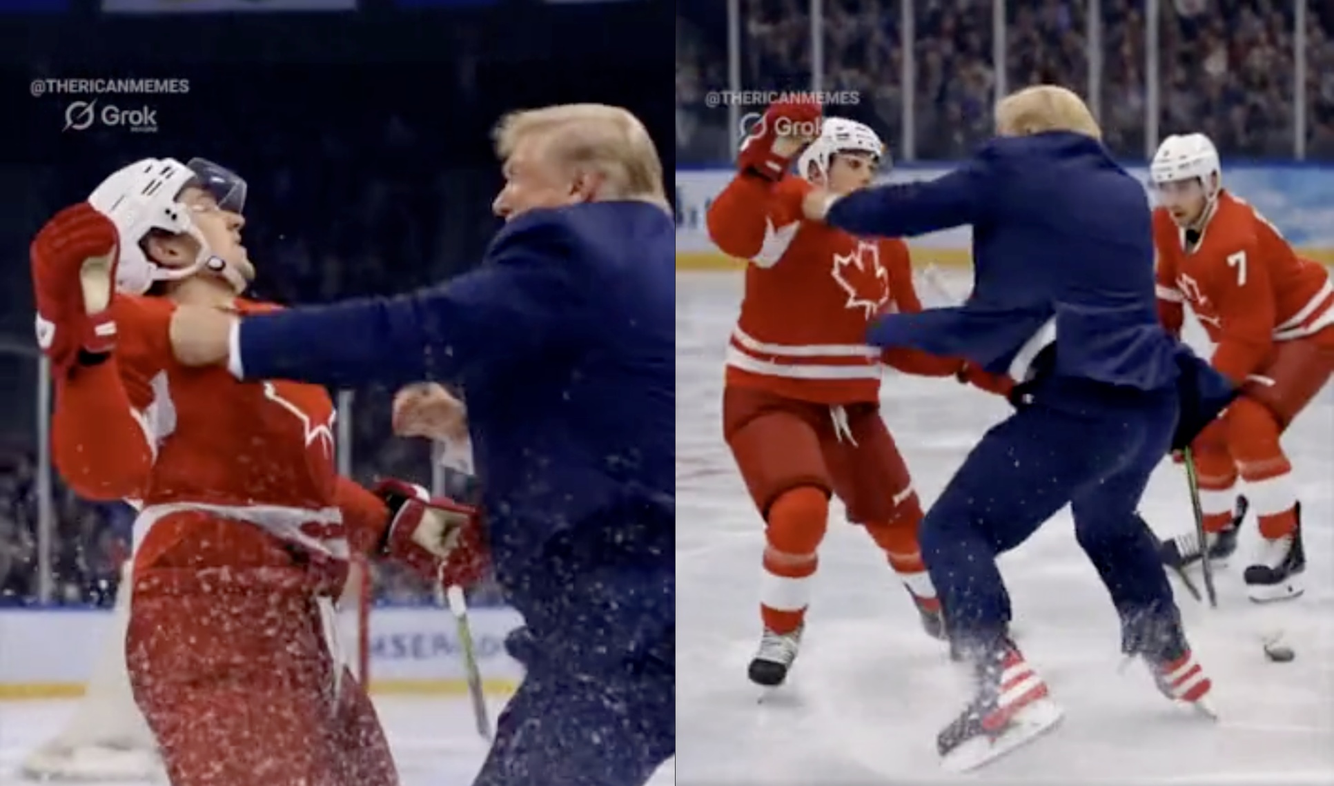 有片｜特朗普發布AI冰球影片　化身美國隊選手對陣加拿大並毆打對方球員