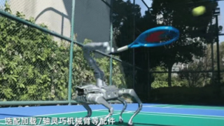 宇樹科技發布新款四足機器人-配機械臂可對打網球-適應雪地等複雜地形