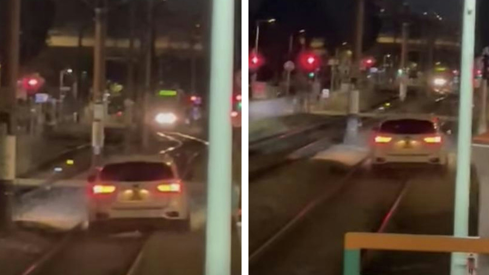 有片│洪水橋私家車闖輕鐵路軌前行百米　港鐵：已即時叫停列車報警