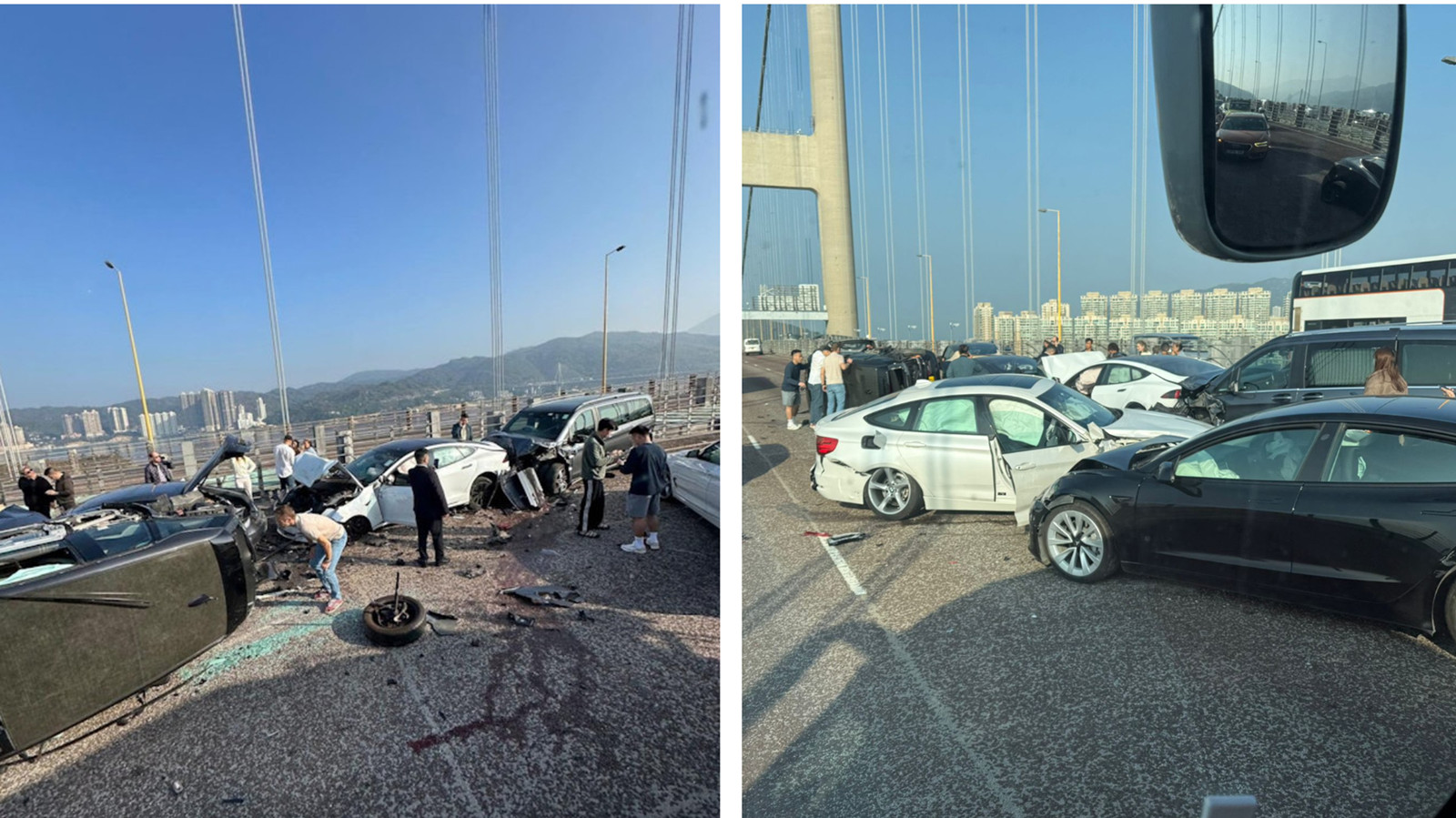 有片｜青馬大橋逾10車相撞10傷　2人被困車輛翻側冒煙　部分行車線封閉