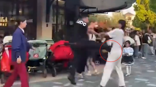 有片-上海迪士尼男遊客勸阻吸煙遭掌摑飛踢--警方-打人違法正在處理