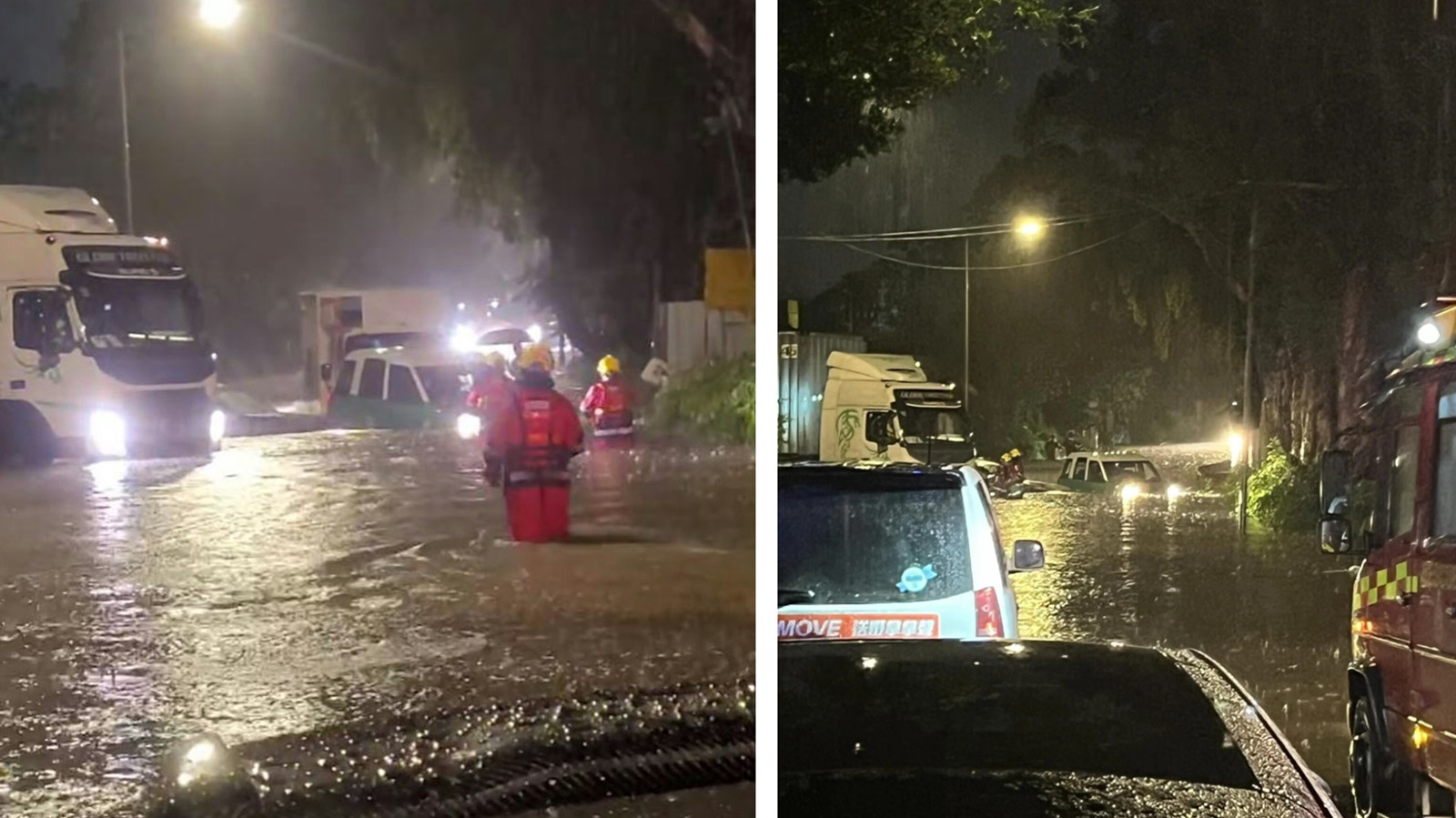 有片-持續暴雨新界多處水浸-坪輋九巴死火泥水湧入車廂