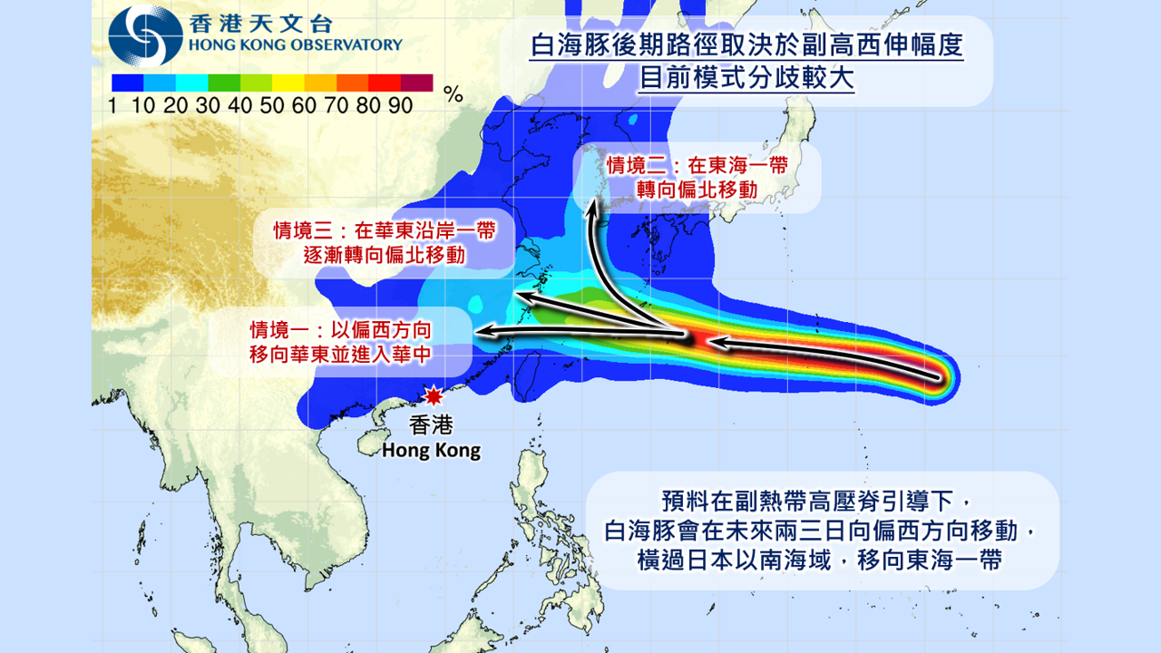 天文台-白海豚已減弱為強颱風-移向東海一帶後路徑存在變數