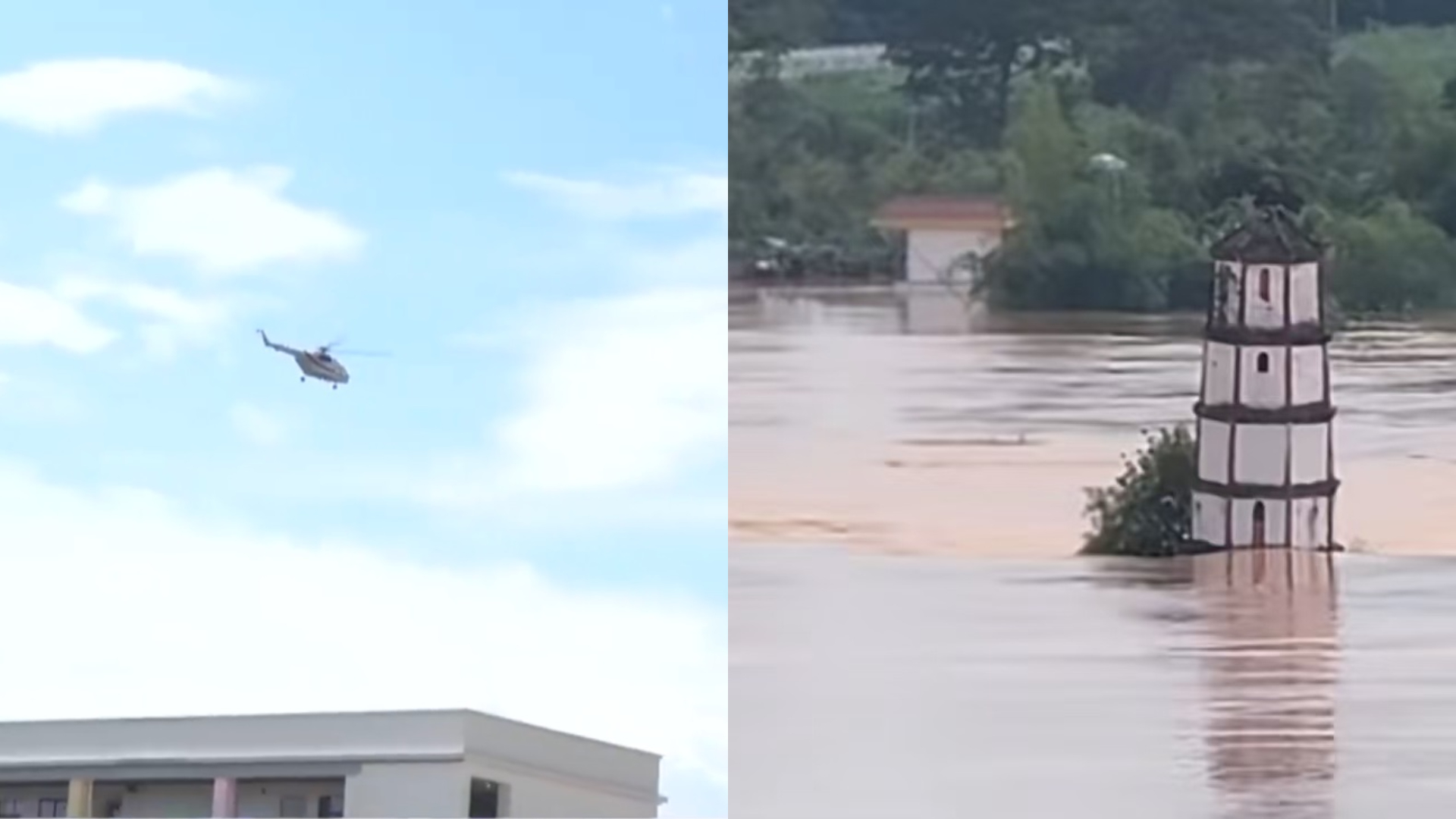 廣西水災-崇左部分鄉鎮水浸須空投食物-400年歷史古塔已淹至第二層
