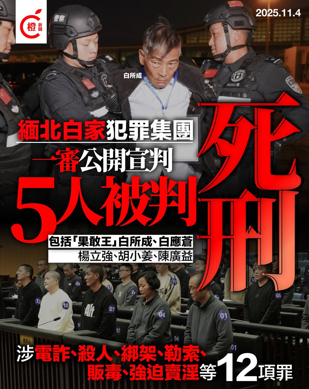 緬北白家犯罪集團一審公開宣判　白所成等5人被判死刑